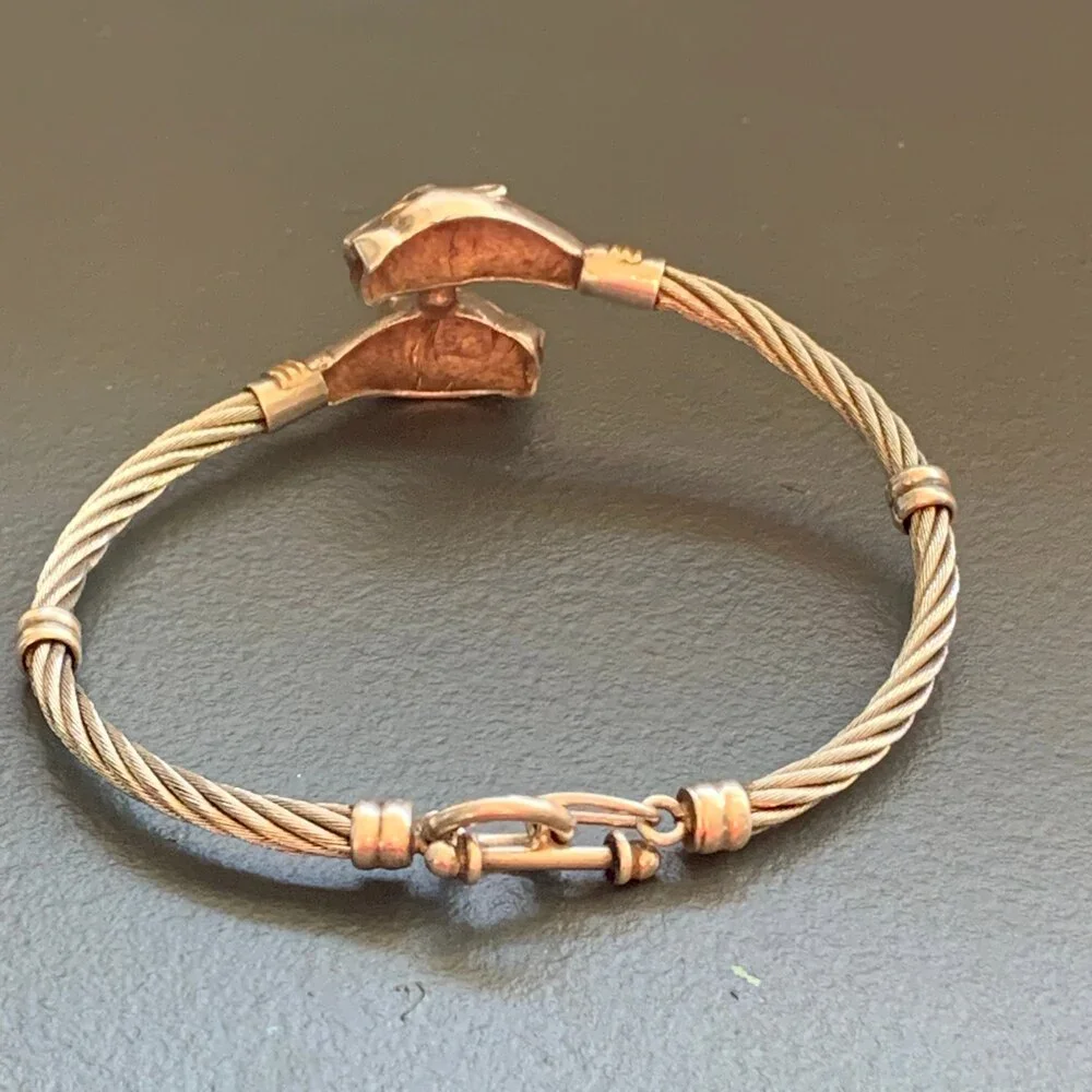 Mod Modern Sterling Silver 18kt gold . Panther Bangle Bracelet - Picture 8 of 10